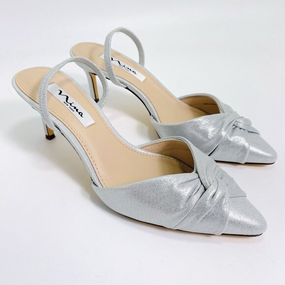 NINA Women's Nemera Peated Pointed Toe High Heel True Silver Size 8.5 - Picture 1 of 8